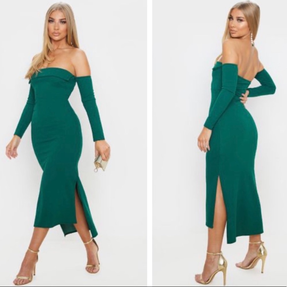 Green off the shoulder dress